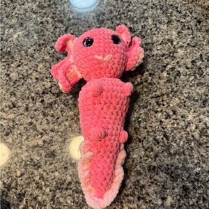 Pink Plush Hand Crocheted Axolotl Toy